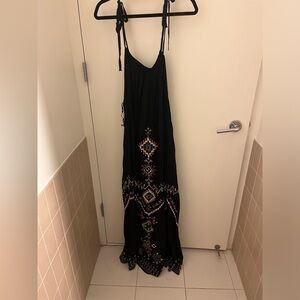Anthropologie Embroidered Maxi Dress Tie Straps